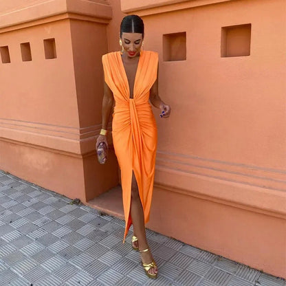Robe longue élégante plissée – Jurk chic pour cérémonie et soirée
