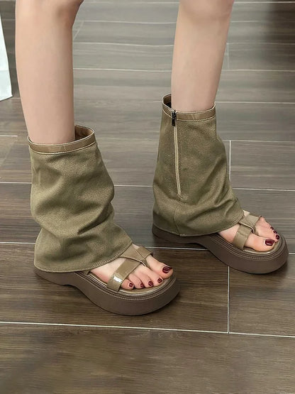 Dames Sandalen Stiefels - Elegante leren sandalen met hak voor zomer