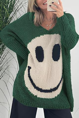 Dames Pullover – Smiley Trui van Katoen, Casual en Comfortabel voor Elke Gelegenheid
