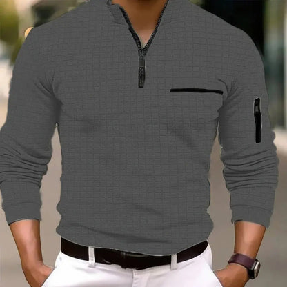 Polo Shirt Heren Casual – Lange Mouw met Zak en Rits voor Vrijetijdskleding