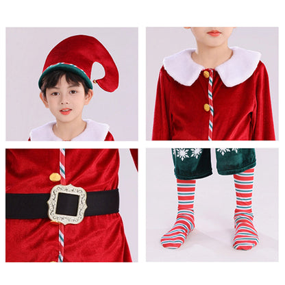 Kerstkostuum Kinderen Cadeaubox met Hoed en Baard Jumpsuit