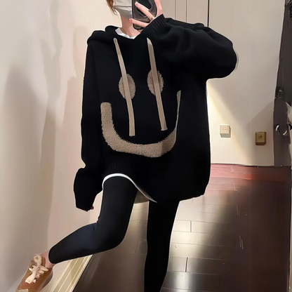 Hoodie Dames Overmaat – Bedrukte Smiley-Hoodie van Katoen voor Comfort