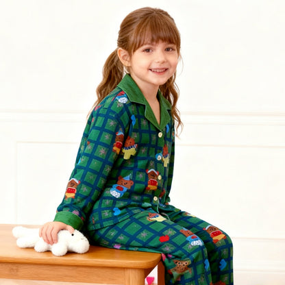 Kerst Pyjama Kinderen Unisex Lange Mouw Knopen Plaid