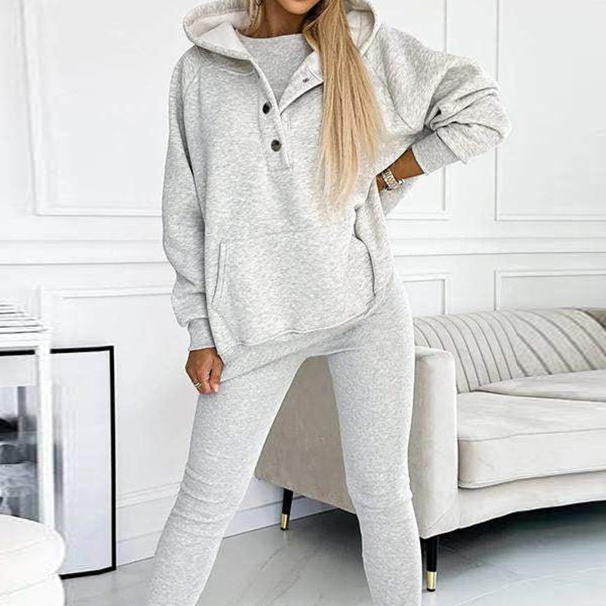 Sweatshirt Dames - Zachte Katoen Oversized - Casual Stijl met Functionele Knopen