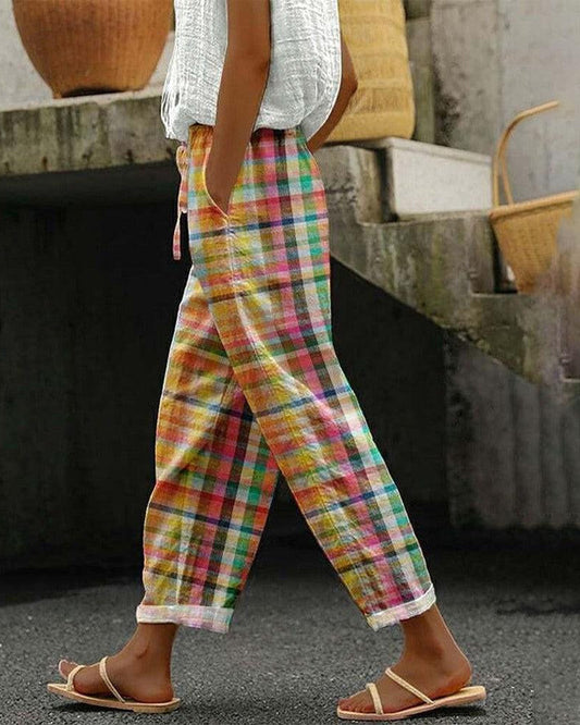 Geruite Broeken Dames – Comfortabele Broeken met Zakken voor Casual en Chic