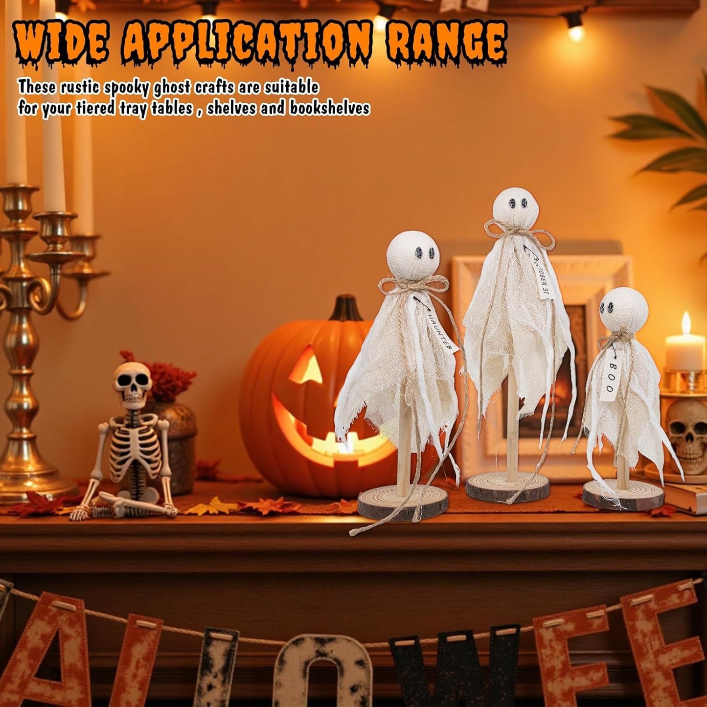 Houten Spook Halloween Decoraties Set van 3