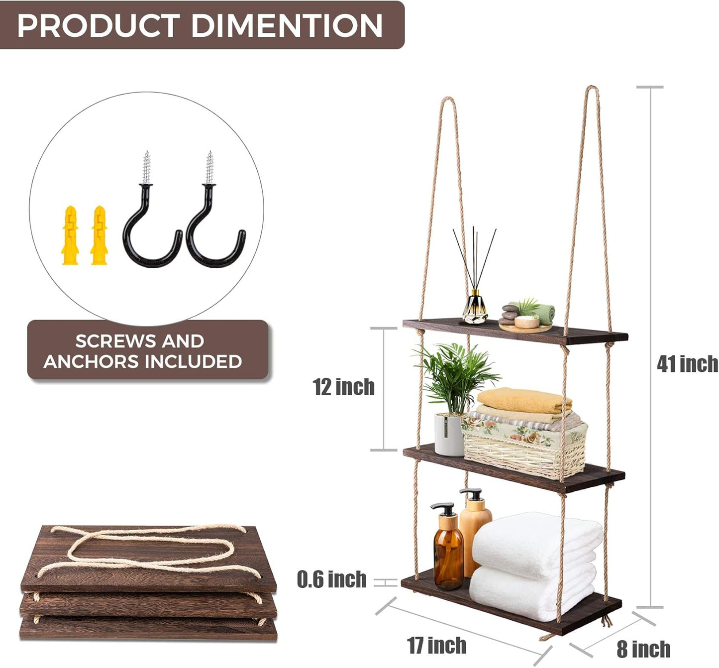 Wandplank 3-laags Hangend voor Planten Decoratie Binnen