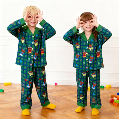 Kerst Pyjama Kinderen Unisex Lange Mouw Knopen Plaid