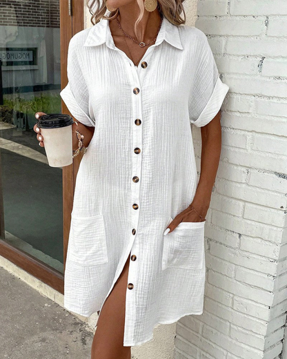 Dames Hemdkleed – Elegante jurk met knopen en comfortabele pasvorm