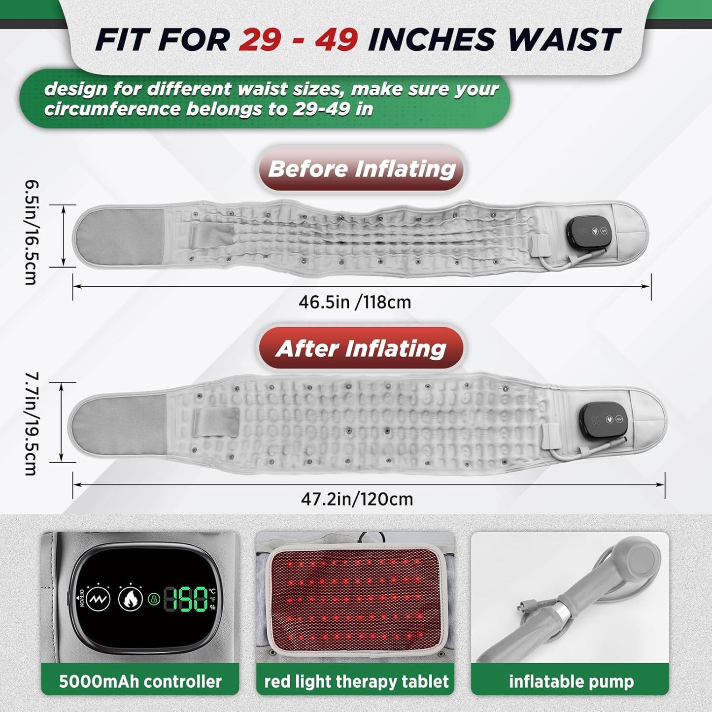 Opblaasbare Rugsteunriem LED Lichttherapie
