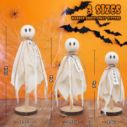 Houten Spook Halloween Decoraties Set van 3