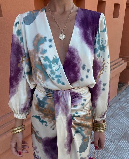Vrouwen jurk met kleurrijke print - Trendy V-hals portefeuille stijl voor elke gelegenheid