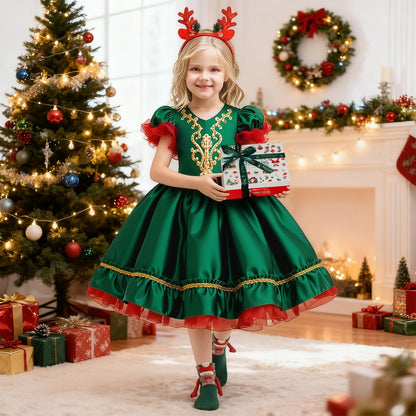 Kerstjurk Meisjes Haarband Sokken Kostuum Cadeaubox