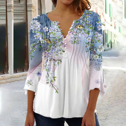 Bloemen-top dames – Elegante bloemenprint blouse met korte mouwen voor zomer