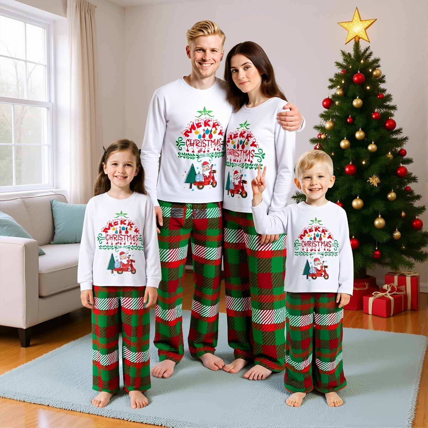 Familie Kerst Pyjama Set met Kerst Print Top en Broek
