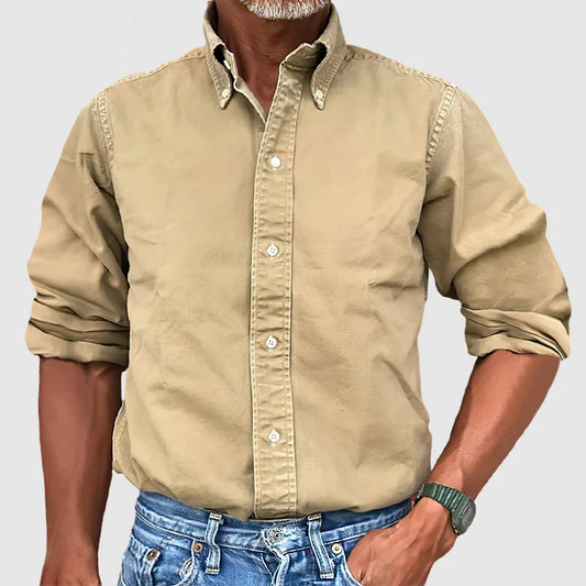 Herenhemd vintage gewassen – Lange mouwen casual shirt voor mannen