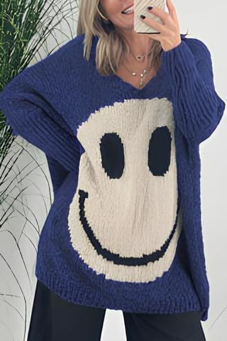 Dames Pullover – Smiley Trui van Katoen, Casual en Comfortabel voor Elke Gelegenheid