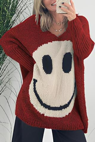 Dames Pullover – Smiley Trui van Katoen, Casual en Comfortabel voor Elke Gelegenheid