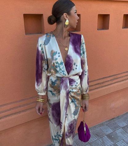 Vrouwen jurk met kleurrijke print - Trendy V-hals portefeuille stijl voor elke gelegenheid