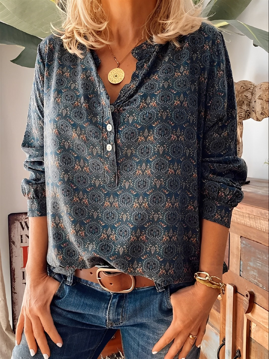 Blouse Vintage Dames - Zomerblouse met Korte Mouwen en Bloemenprint