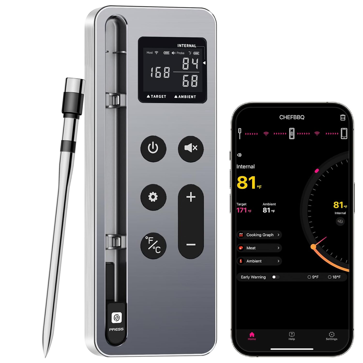 Bluetooth Vleesthermometer Digitale Draadloze Kookthermometer