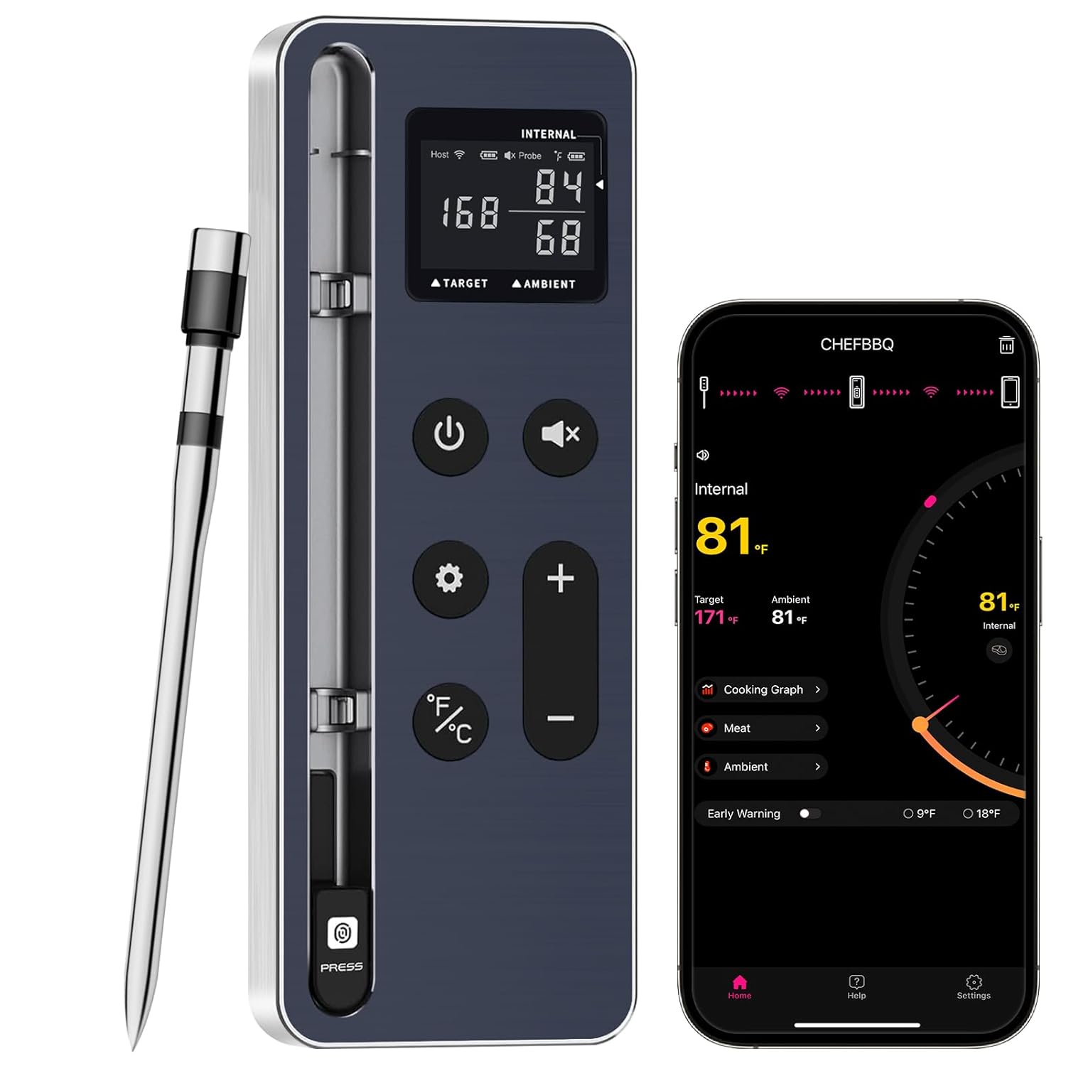 Bluetooth Vleesthermometer Digitale Draadloze Kookthermometer