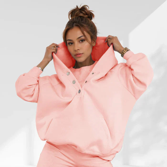 Sweatshirt Dames - Zachte Katoen Oversized - Casual Stijl met Functionele Knopen
