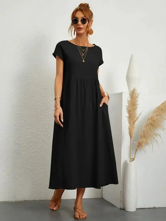 Lange jurk dames – Elegante jurk met vloeiende stof voor feest en bruiloft