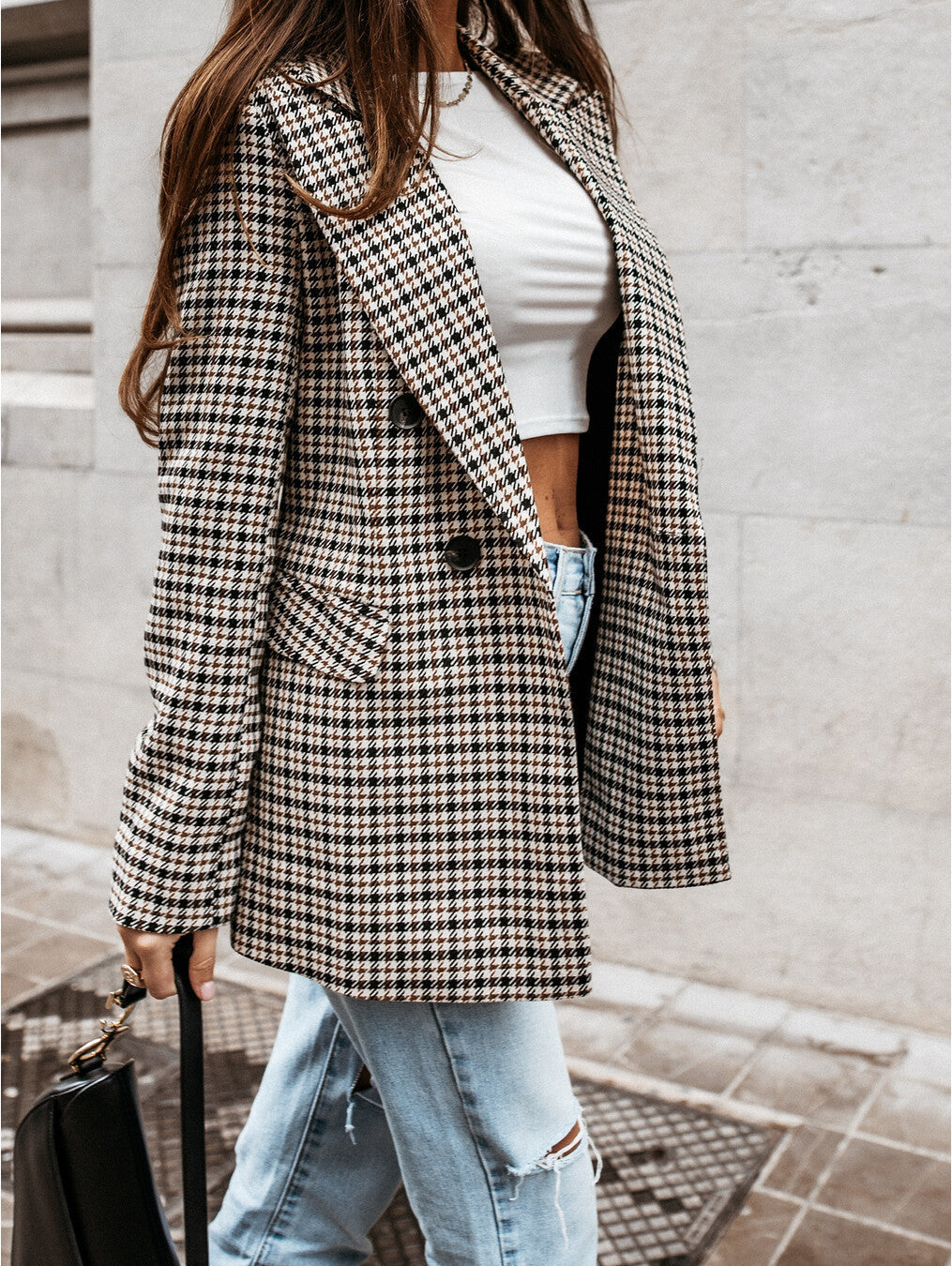 Blazer voor Dames – Geruite Blazer met Slim Fit en Stijlvolle Details