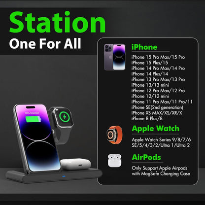 Draadloze Snellader Stand 3 in 1 voor iPhone Apple Watch AirPods