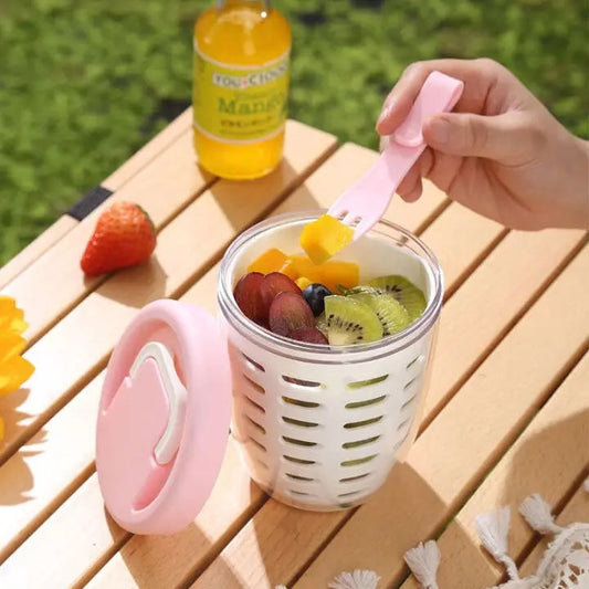 Fruitbeker met Zeef en Vork Lekvrij