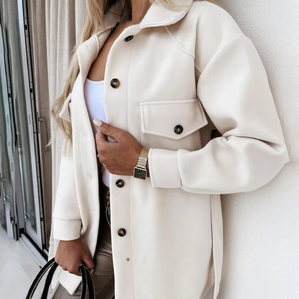 Dames Kragenmantel – Elegante lange mantel van wol voor herfst en winter