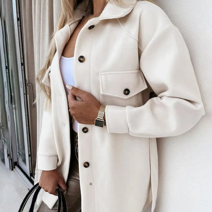 Dames Kragenmantel – Elegante lange mantel van wol voor herfst en winter