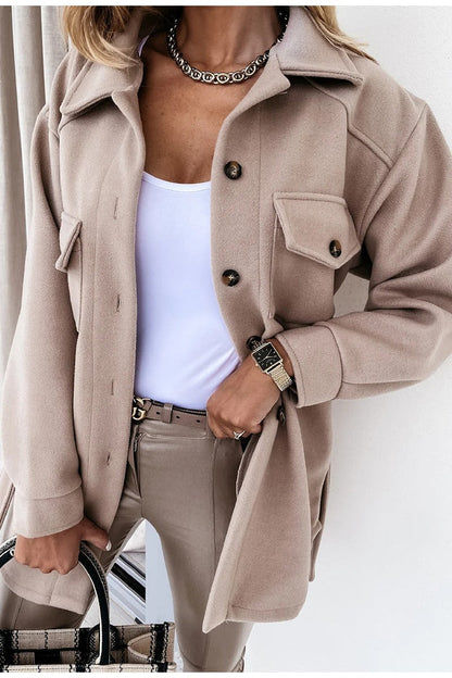 Dames Kragenmantel – Elegante lange mantel van wol voor herfst en winter