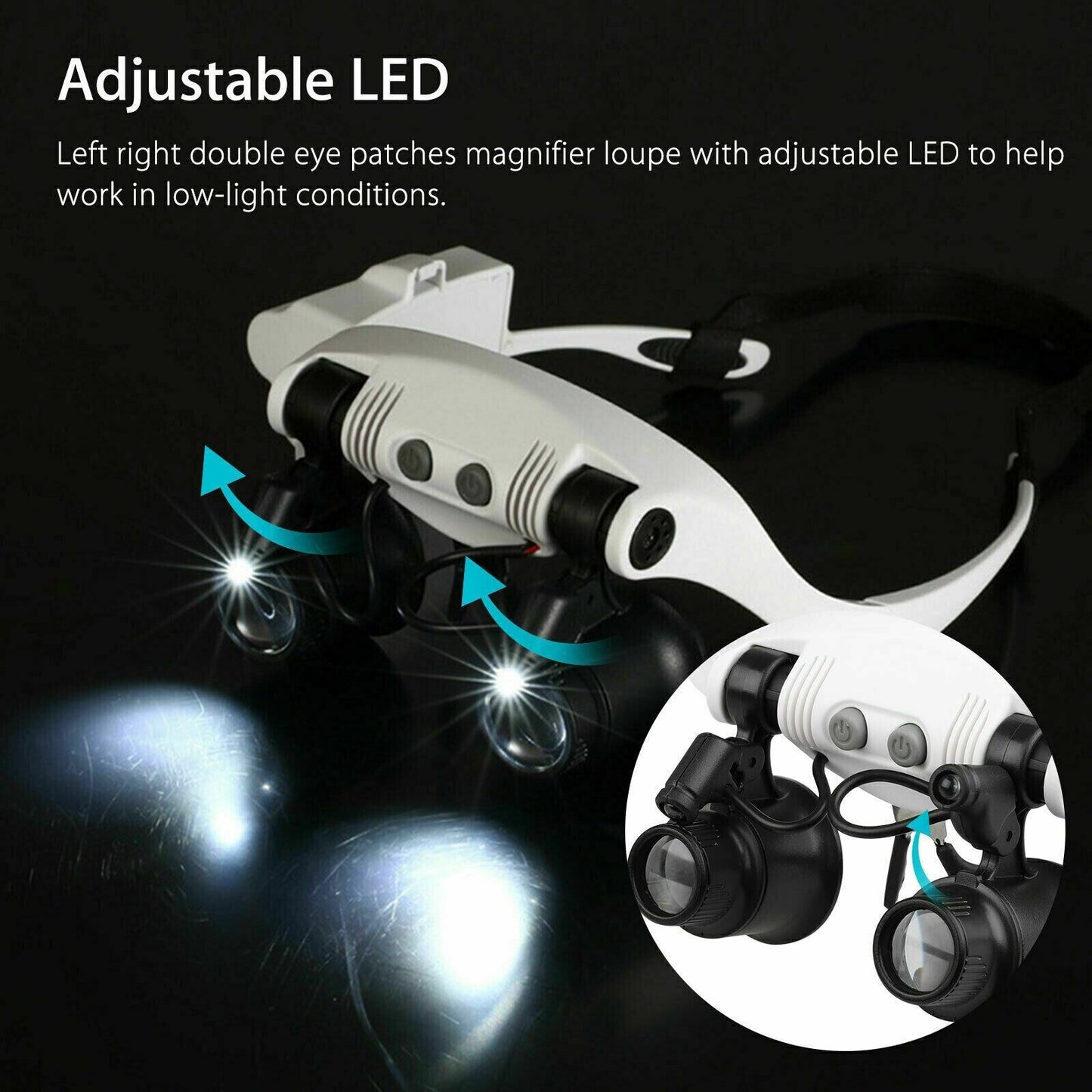 Hoofdband Vergrootglas met LED Licht en 8 Lensen