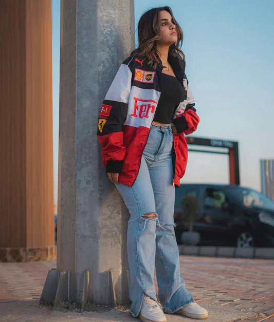 Vintage Ferrari Racer Jack – Sportieve Unisex Jack van Duurzame Materialen
