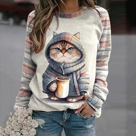 Damestrui kattenmotief – Comfortabele trui met schattige kattenprint voor dames