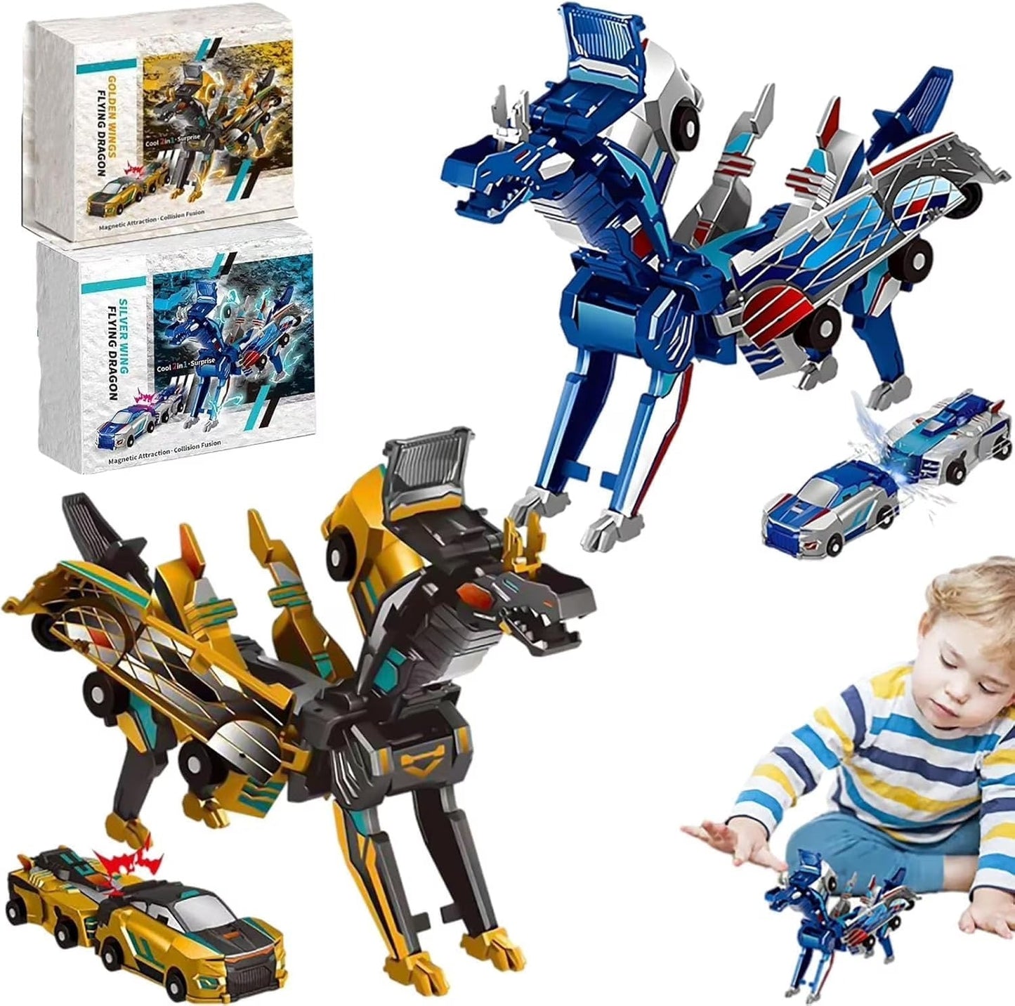 Dinosaurussen Magnetische Auto Set 2-in-1 Transformer Auto Kinderen