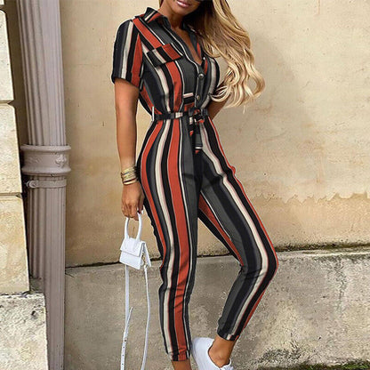 Korte Mouw Jumpsuit Dames – Elegante Jumpsuit met Ceintuur voor Feest en Casual