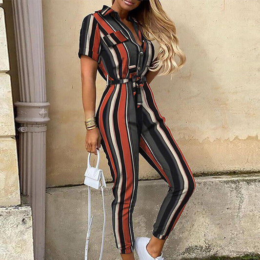 Korte Mouw Jumpsuit Dames – Elegante Jumpsuit met Ceintuur voor Feest en Casual