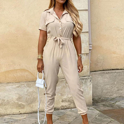 Korte Mouw Jumpsuit Dames – Elegante Jumpsuit met Ceintuur voor Feest en Casual