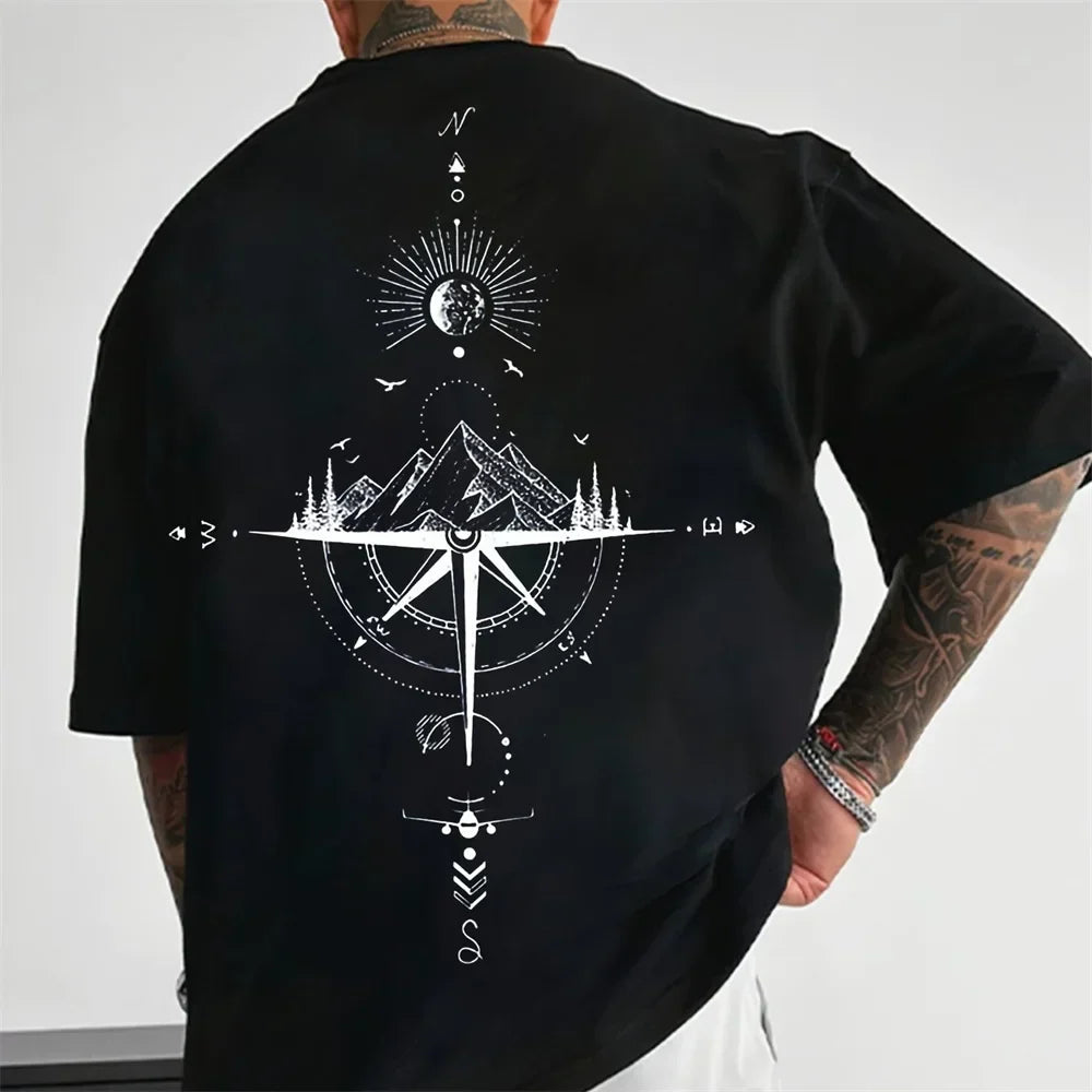 T-shirt voor mannen – Avontuurlijke Kompas print, casual en comfortabel katoen