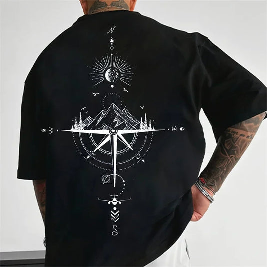 T-shirt voor mannen – Avontuurlijke Kompas print, casual en comfortabel katoen