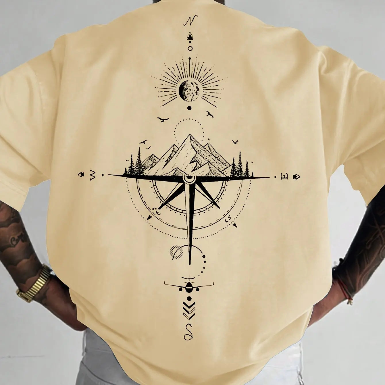 T-shirt voor mannen – Avontuurlijke Kompas print, casual en comfortabel katoen