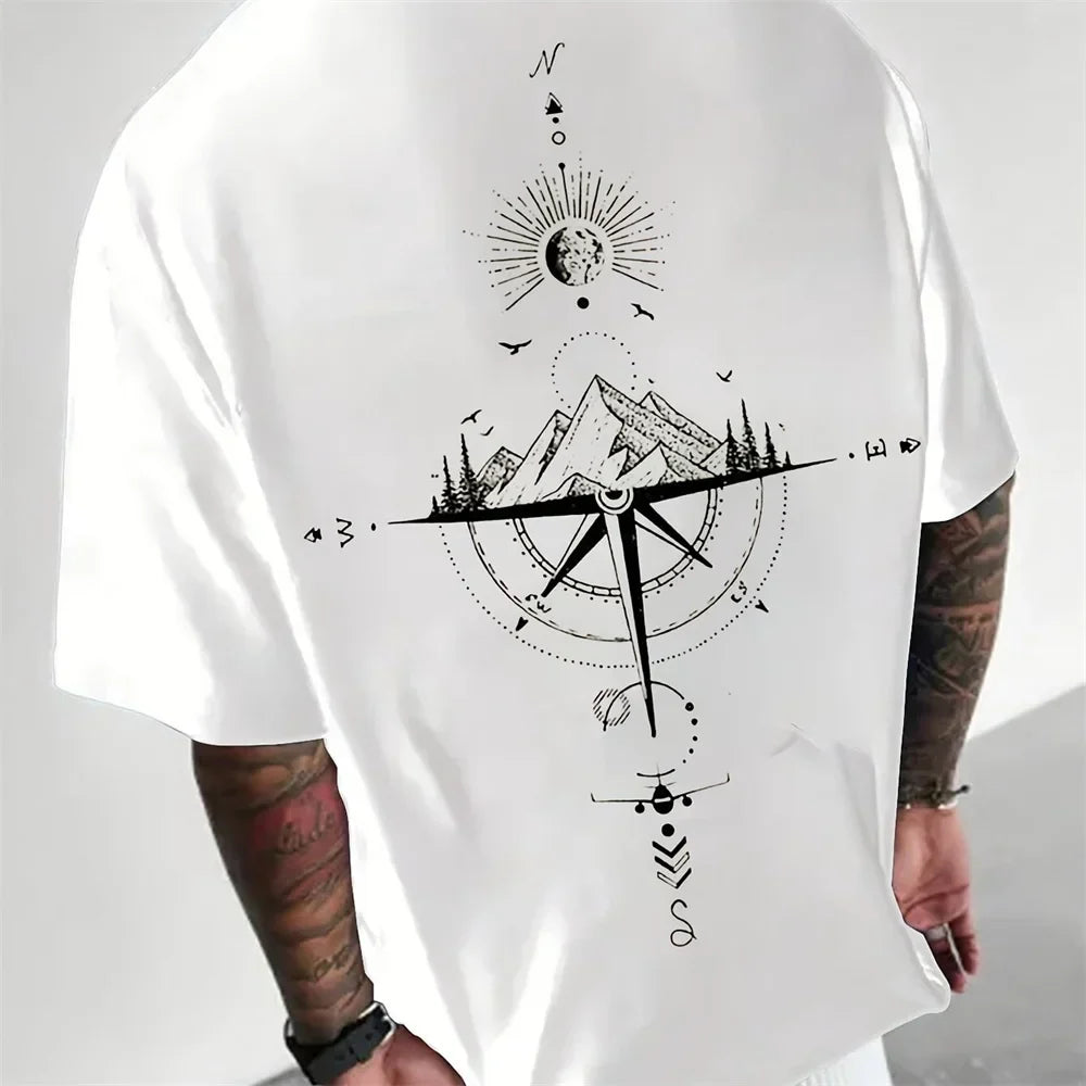 T-shirt voor mannen – Avontuurlijke Kompas print, casual en comfortabel katoen