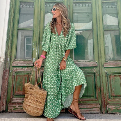 Lange jurk dames – Gemarmerde elegante jurk voor feest en casual stijl
