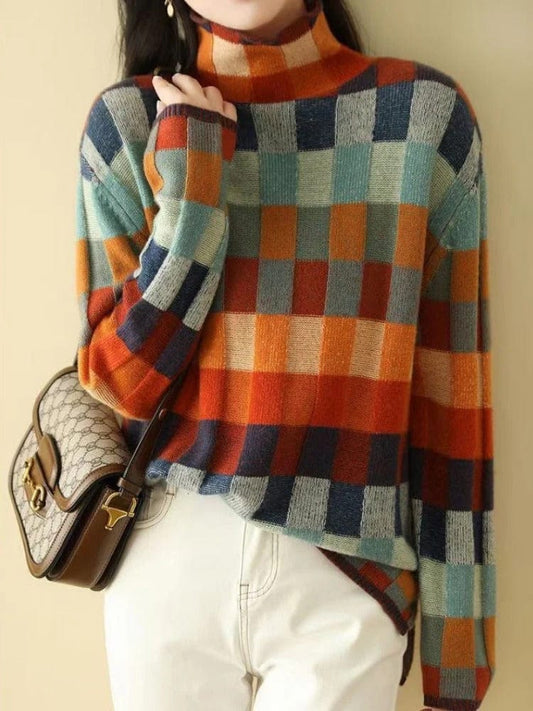 Dames Rollkragenpullover – Gemusterde Trui voor Herfst en Winter