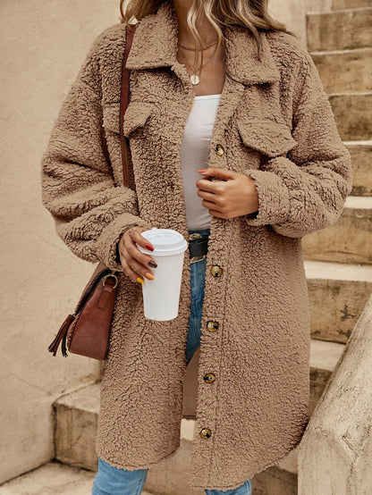 Teddycoat Dames – Luxe warme teddyjas met knopen en zakken