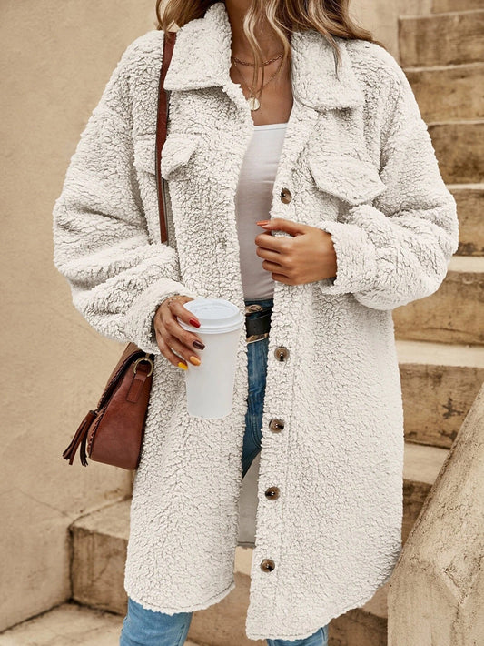 Teddycoat Dames – Luxe warme teddyjas met knopen en zakken