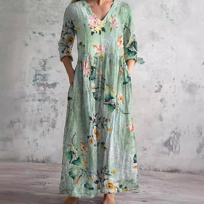 Zomerjurk Dames V-hals – Bloemenpatroon Elegante Jurk voor Zomerfeest